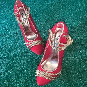 Alba Heels Shoes Red Size 6 1/2 Platform Chains High Heels